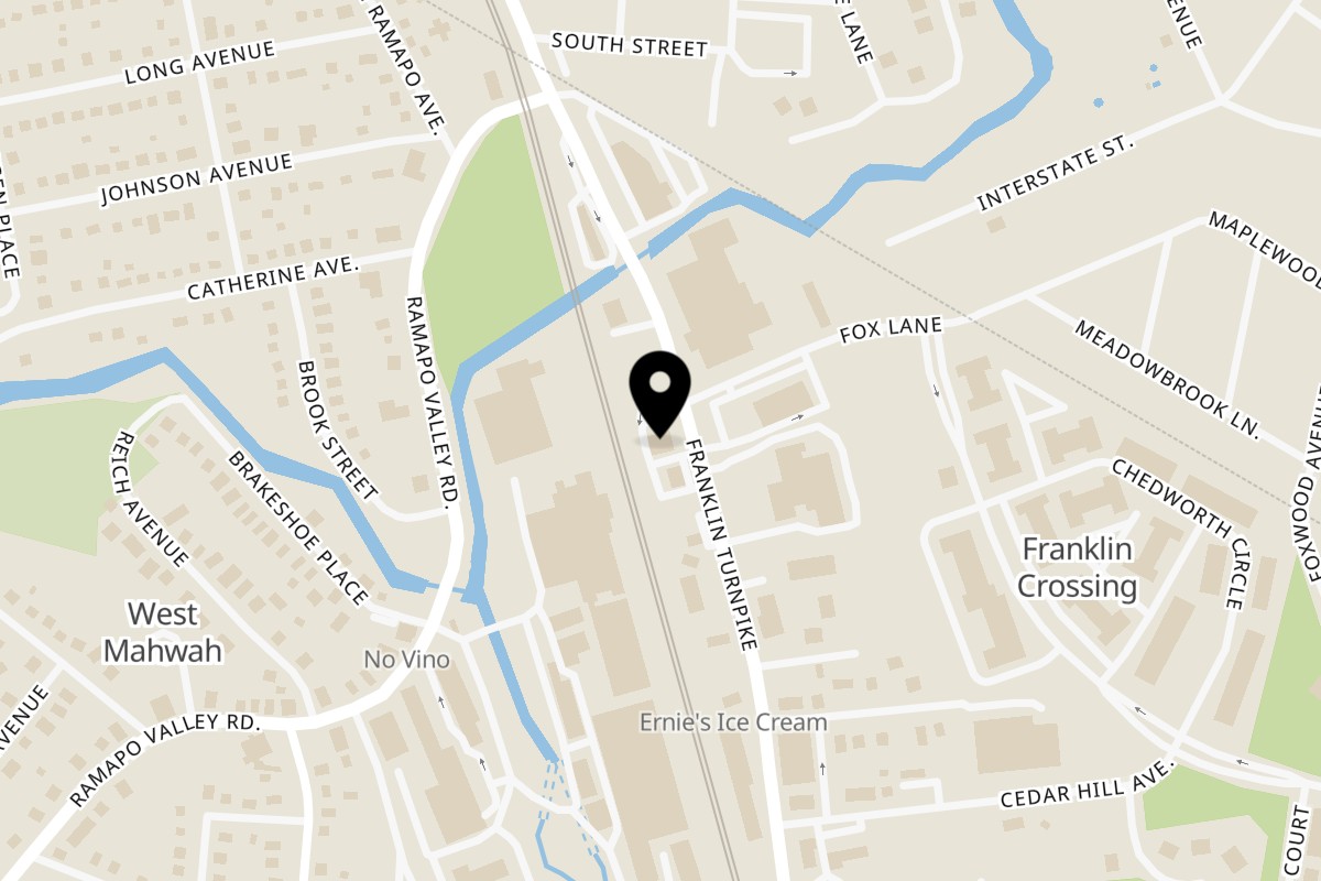 Map showing the location of Namaste India on 44 Franklin Turnpike in Mahwah
